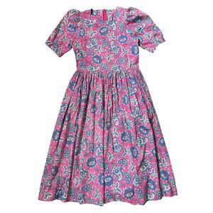 80s Vintage Laura Ashley Dress Puff Sleeve Paisley Floral Pleat Prep Cottage.